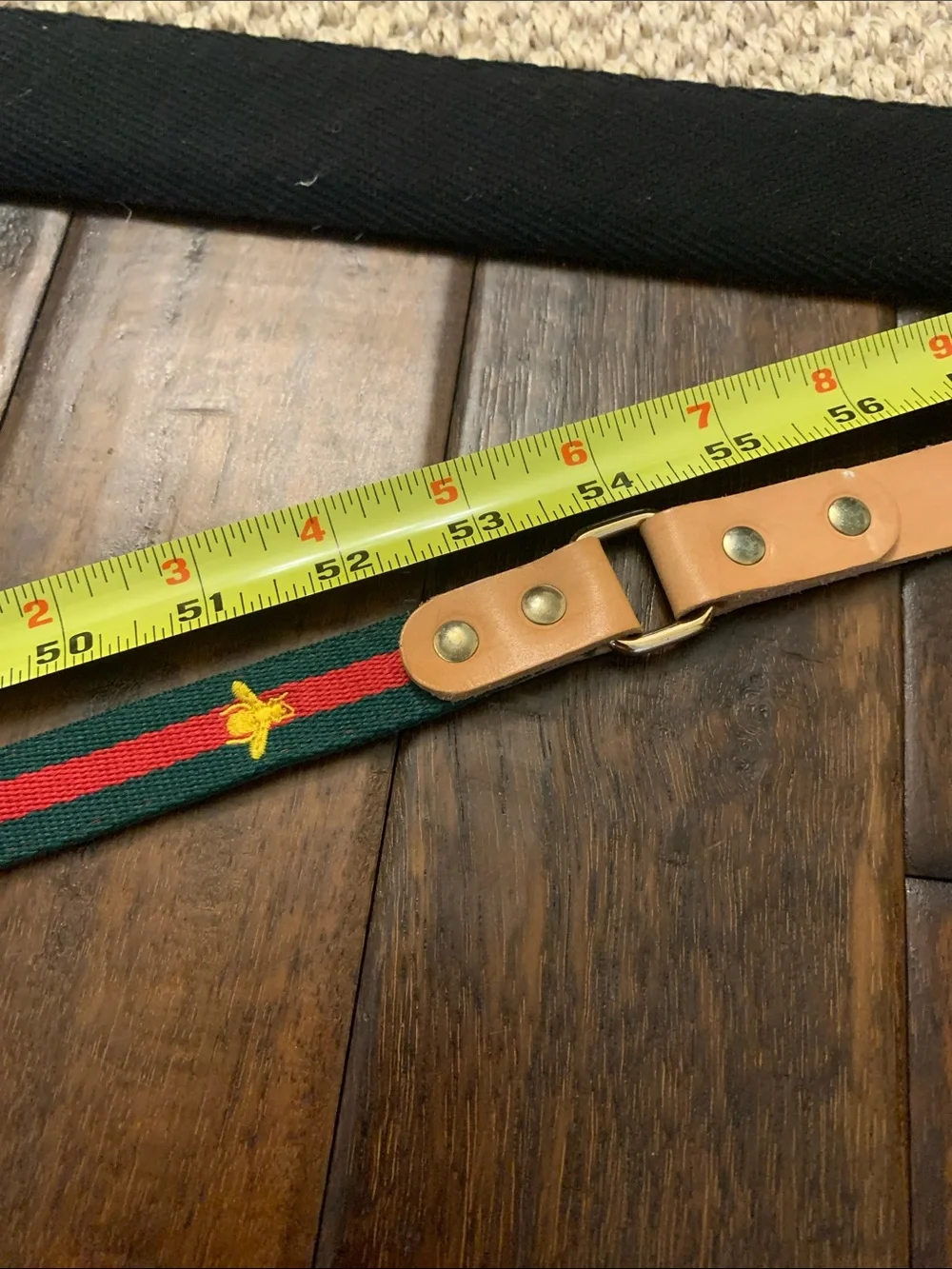 BEE on Green and Red Stripe Strap Dog Leash - Looking luxury sharp!